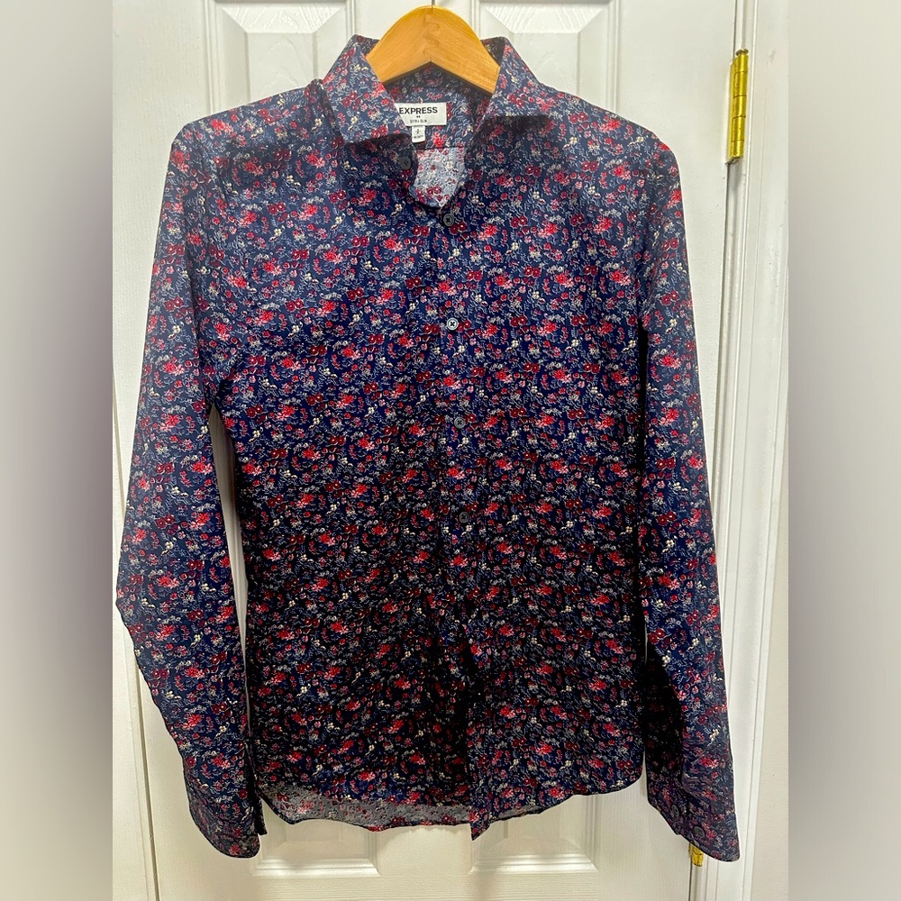 Men's Express Extra Slim Fit Floral Dress Shirt Small 14-14 1/2 Neck